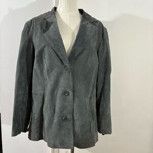Jessica London 100% Suede Leather 3 Button Lined Blazer Jacket Gray Women’s 14